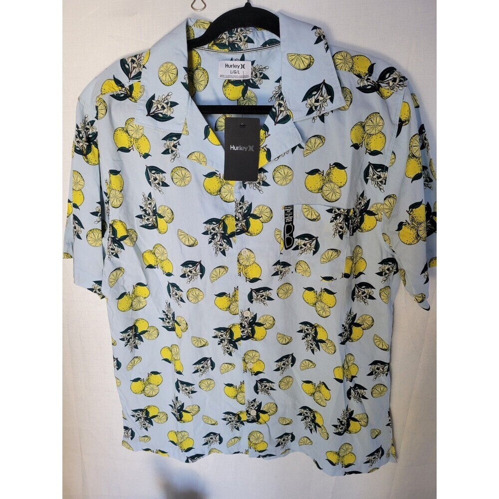 Hurley Men's Lemon Print Short Sleeves Button-up Shirt Size L Cotton & Rayon
